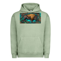 Pigment Oil Green Bison with leopard and turquoise Urban Hoodie - RanaPortraitStore