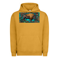 Pigment Peanut Butter Bison with leopard and turquoise Urban Hoodie - RanaPortraitStore