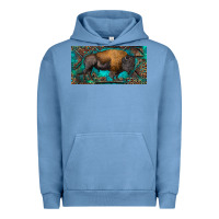 Pigment Pebble Blue Bison with leopard and turquoise Urban Hoodie - RanaPortraitStore