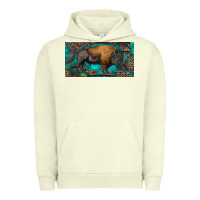 Pigment Pistachio Bison with leopard and turquoise Urban Hoodie - RanaPortraitStore
