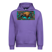 Tulip Bison with leopard and turquoise Urban Hoodie - RanaPortraitStore