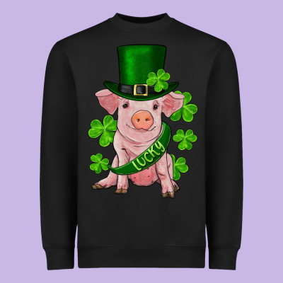 St. Patrick's Day Lucky Baby Pig Heavyweight Sweatshirt Designed By Ranaportraitstore