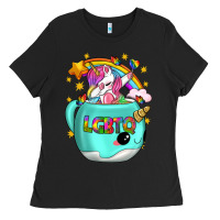 Black LGBTQ Unicorn And Narwhal Mug Ladies Tee - BundleAndBundleShop