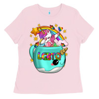 Bubblegum Pink LGBTQ Unicorn And Narwhal Mug Ladies Tee - BundleAndBundleShop