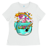 White LGBTQ Unicorn And Narwhal Mug Ladies Tee - BundleAndBundleShop