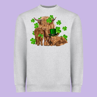 St Patrick's Day Cow Family Heavyweight Sweatshirt Designed By Ranaportraitstore