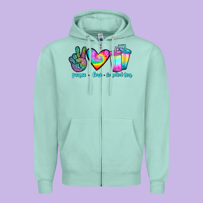 Peace Love Loaded Tea Zipper Hoodie Designed By Jahusdesignshop