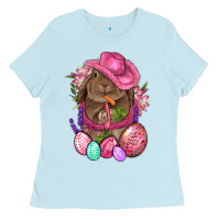 Baby Blue Cowboy Rabbit Easter Ladies Tee - BundleAndBundleShop