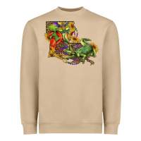 Louisiana Map With Mardi Gras Crocodile Heavyweight Sweatshirt | Teevron