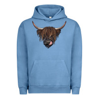 Pigment Pebble Blue Black highland cow Urban Hoodie - RanaPortraitStore