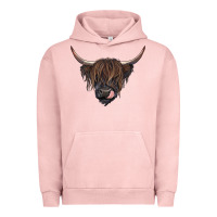 Pigment Salmon Black highland cow Urban Hoodie - RanaPortraitStore