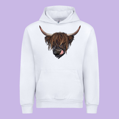 Black Highland Cow Urban Hoodie Designed By Ranaportraitstore