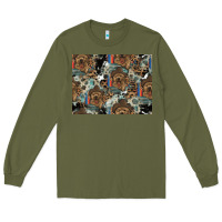 Army Green Dog Pattern Long Sleeve Tee - CowhideDigitalArt
