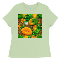 Matcha Irish lips seamless pattern digital paper Ladies Tee - BundleAndBundleShop