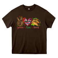 Chocolate Brown Peace love tacos Mexico Heavy Core Tee - HowdyJamesFarm