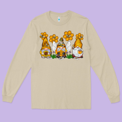 Honey Gnome Long Sleeve Tee Designed By Cowhidedigitalart
