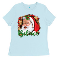 Baby Blue Believe And Santa Ladies Tee - BundleAndBundleShop
