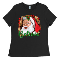 Believe And Santa Ladies Tee | Teevron