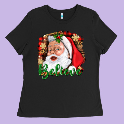 Believe And Santa Ladies Tee Designed By Bundleandbundleshop