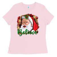 Bubblegum Pink Believe And Santa Ladies Tee - BundleAndBundleShop