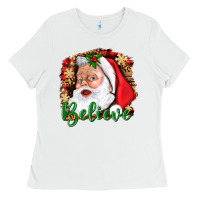 White Believe And Santa Ladies Tee - BundleAndBundleShop