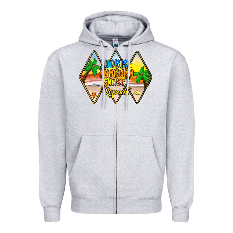 Sunrise Sunburn Sunset Repeat Zipper Hoodie by JahusDesignShop | Teevron