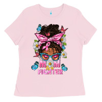 Bubblegum Pink Mom Is A Fighter And Afro Messy Bun Mom Ladies Tee - BundleAndBundleShop