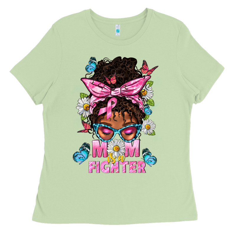 Mom Is A Fighter And Afro Messy Bun Mom Ladies Tee by BundleAndBundleShop | Teevron