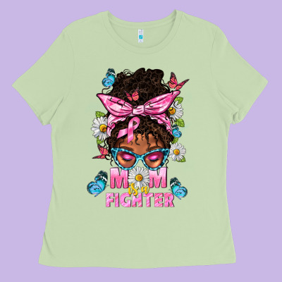 Mom Is A Fighter And Afro Messy Bun Mom Ladies Tee Designed By Bundleandbundleshop