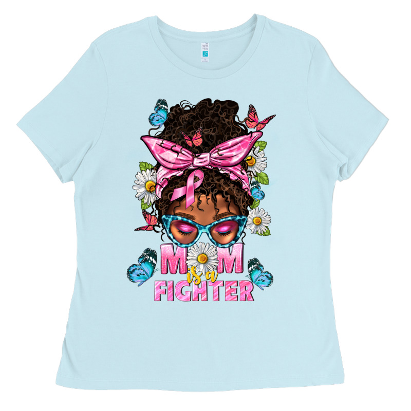 Mom Is A Fighter And Afro Messy Bun Mom Ladies Tee by BundleAndBundleShop | Teevron