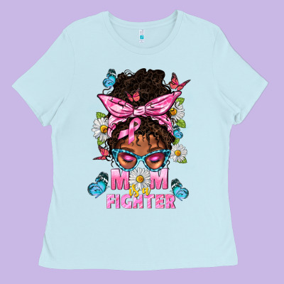 Mom Is A Fighter And Afro Messy Bun Mom Ladies Tee Designed By Bundleandbundleshop
