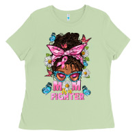 Matcha Mom Is A Fighter And Afro Messy Bun Mom Ladies Tee - BundleAndBundleShop