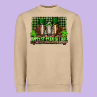 Happy St. Patrick's Day Horses With Leprechaun Hat And Bandana Heavyweight Sweatshirt Designed By Ranaportraitstore