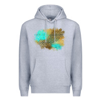 Heather Grey turquoise leopard patch Premium Hoodie - Jasminsmagicworld