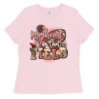 Bubblegum Pink my heart is on that field Ladies Tee - FaDigitalArtStudio