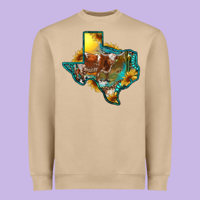 Western Texas Map With Longhorn Bull Heavyweight Sweatshirt Designed By Ranaportraitstore