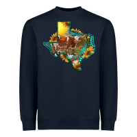 Navy western texas map with longhorn bull Heavyweight Sweatshirt - RanaPortraitStore
