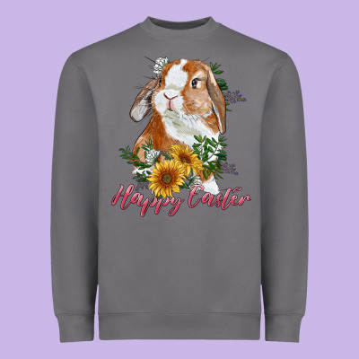 Happy Easter With Bunny And Sunflowers Heavyweight Sweatshirt Designed By Ranaportraitstore