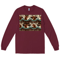 Burgundy Longhorn Cow Pattern Long Sleeve Tee - CowhideDigitalArt