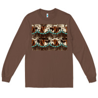 Chestnut Longhorn Cow Pattern Long Sleeve Tee - CowhideDigitalArt