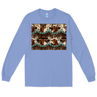 Colony Blue Longhorn Cow Pattern Long Sleeve Tee - CowhideDigitalArt