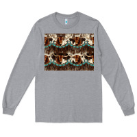 Heather Grey Longhorn Cow Pattern Long Sleeve Tee - CowhideDigitalArt