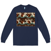 Navy Longhorn Cow Pattern Long Sleeve Tee - CowhideDigitalArt