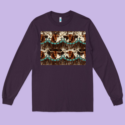 Longhorn Cow Pattern Long Sleeve Tee Designed By Cowhidedigitalart