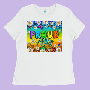 Lgbtq+ Proud Ally With Daisy Tumbler Ladies Tee Designed By Bundleandbundleshop