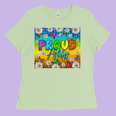 Lgbtq+ Proud Ally With Daisy Tumbler Ladies Tee Designed By Bundleandbundleshop