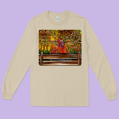 Farm Life Rooster Long Sleeve Tee Designed By Cowhidedigitalart