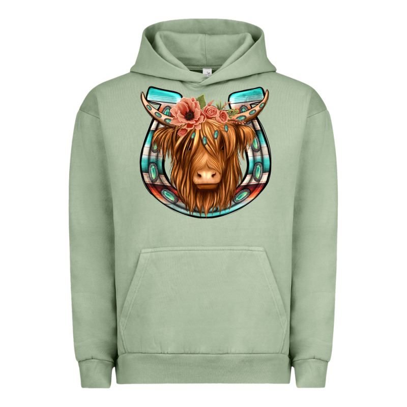 Highland Cow Serape Floral Headband Horseshoe Urban Hoodie by Jasminsmagicworld | Teevron
