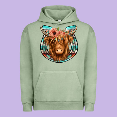 Highland Cow Serape Floral Headband Horseshoe Urban Hoodie Designed By Jasminsmagicworld