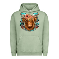 Pigment Oil Green highland cow serape floral headband horseshoe Urban Hoodie - Jasminsmagicworld